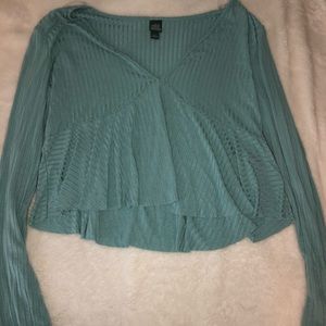 Wild Fable Teal Ribbed Long Sleeve Crop Top